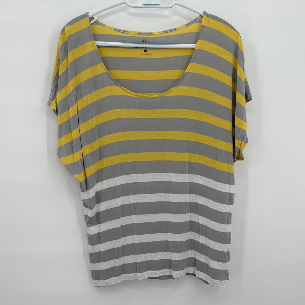 New York &‎ Company Womens Yellow Grey Striped Dolman Sleeve Top L ID040011